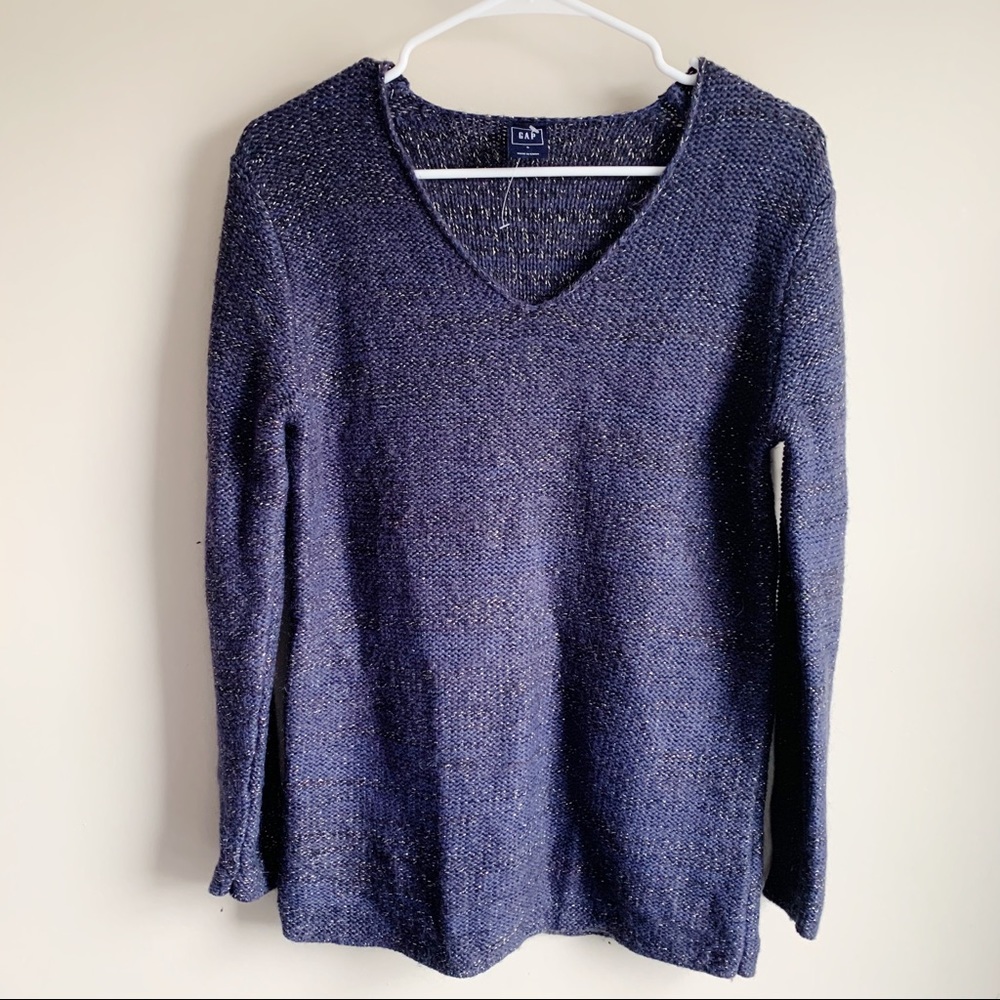 Gap Navy Metallic V-neck Chunky Knit Sweater